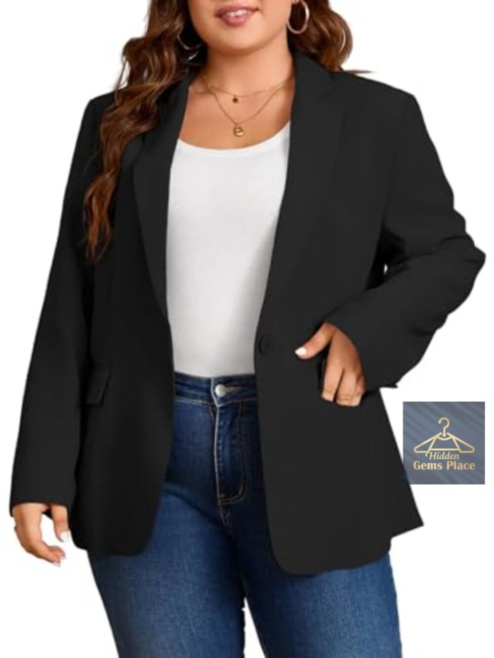 Plus Size Blazer Long Sleeve Work Office Suit Jacket Open Front Pockets